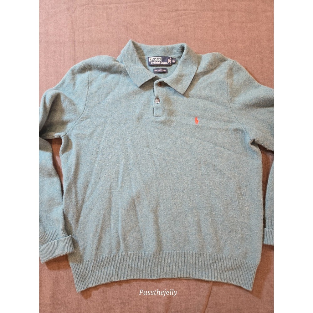 Vtg Polo Ralph Lauren men's XL Shirt 100% LambsWool Long Sleeve Green Melange